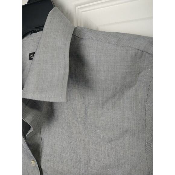Talbots Woman 10 Shirt fitted Grey V Neck Collared Button Prof Core Long Sleeve - Picture 3 of 8